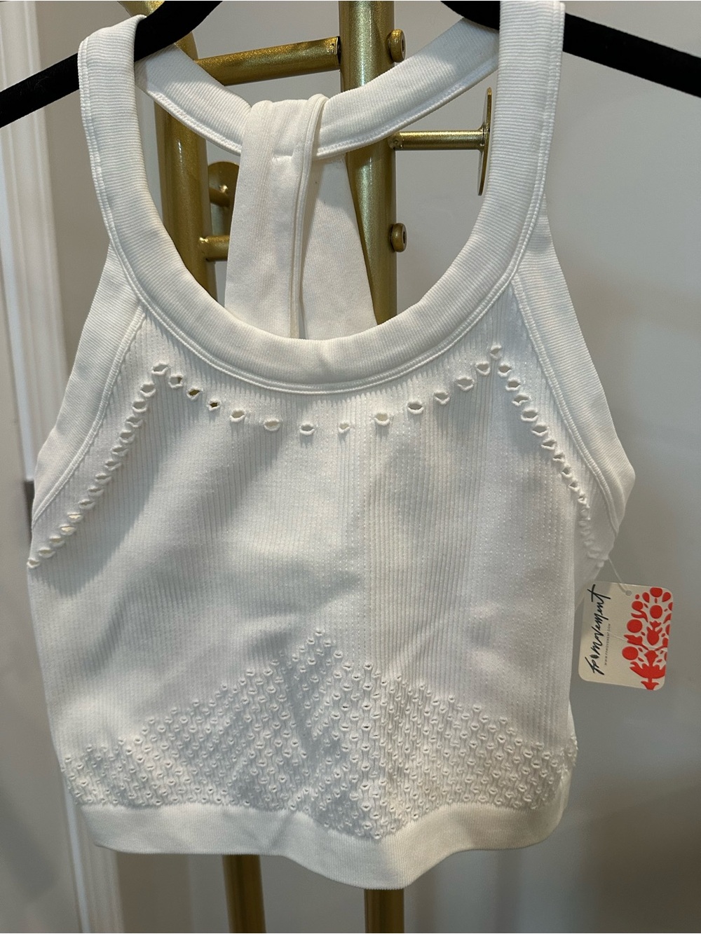 Free People Movement White Knit Racerback Sports Bra Top NWT